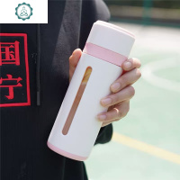 韩版简约双层塑玻杯女学生创意便携玻璃杯男防摔带滤网泡茶水杯子 封后 320ML粉色送杯刷