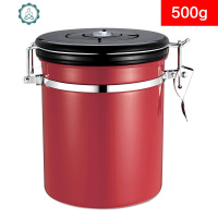 咖啡豆密封罐 带排气阀不锈钢食品罐茶叶罐会呼吸储存罐 封后 酒红色(可装500克咖啡豆)
