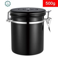 咖啡豆密封罐 带排气阀不锈钢食品罐茶叶罐会呼吸储存罐 封后 黑色(可装500g咖啡豆)