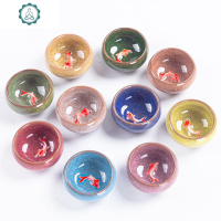 陶瓷紫砂功夫组合茶具单杯主人冰裂杯子釉纹家用品茗茶盏小茶杯 封后 10个混机不同色喷鱼杯