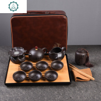 紫砂旅行功夫茶具套装车载带茶盘办公室户外小套便携一壶六杯定制 封后 西施壶皮包套组-厚德载物 15件