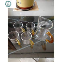 加厚月牙过滤公道玻璃杯大号泡茶公杯绿茶透明茶水分离茶具 封后 黄+4同色直管杯