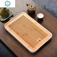 竹制托盘长方形茶盘茶杯孟宗竹托盘水果餐盘茶具茶道配件实木茶盘 封后 37*33*3.4(长宽高)白款