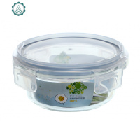耐热玻璃保鲜盒便当盒食堂简约分隔饭盒微波炉保险盒碗带盖 封后 0.4圆形H-8487