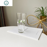 ins日式手绘小清新雏菊锤目纹玻璃杯茶杯水杯果汁饮料杯家用杯子 封后 花环雏菊高款大号/单只