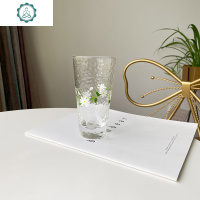 ins日式手绘小清新雏菊锤目纹玻璃杯茶杯水杯果汁饮料杯家用杯子 封后 花环雏菊高款小号/单只