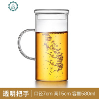 绿茶玻璃杯家用带盖透明水杯办公室茶杯大号1000ml带把杯子 封后 580ml带盖水杯