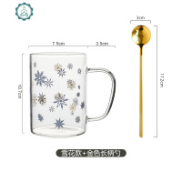 星辰宇宙耐热玻璃杯带把茶杯办公室泡茶杯咖啡杯果汁饮料杯 封后 雪花款+金色长柄勺