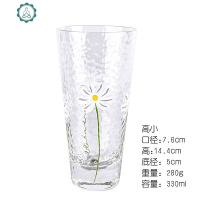 手绘小雏菊日式锤目纹玻璃杯耐热创意清新酒店家用喝水杯子牛奶杯 封后 高小雏菊锤目纹透明单杯1个