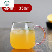 玻璃水杯带盖男女可爱牛奶杯居家办公玻璃杯简约带把马克杯 封后 (无盖)蘑菇杯-粉把