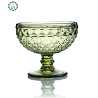 [三支装]欧式复古冰激凌杯浮沙拉碗创意彩色玻璃碗家用奶昔杯 封后 绿色钻石单只玻璃杯