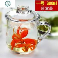 。加厚耐热花茶杯子带盖过滤女办公室水杯透明玻璃杯创意带把有手 封后 1号300ml