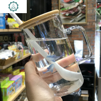 韩国大容量玻璃杯女带把马克杯带盖勺家用早餐牛奶燕麦杯子茶水杯 封后 [550ML]相约(竹盖+瓷勺)