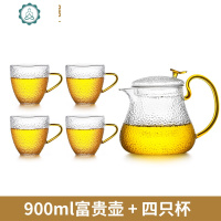 茶壶玻璃加厚家用带把小号锤纹杯子客厅花茶杯套装 封后 900ML富贵壶(一壶四杯)