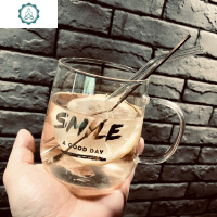 杯子创意个性潮流玻璃杯ins风大容量带把办公室水杯马克杯带盖勺 封后 SMILE(竹盖+勺+吸管)送杯刷垫