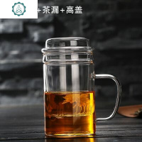 家用加厚耐热透明玻璃水杯茶杯有盖带把办公咖啡杯带盖简约泡茶。 封后 高盖款(带盖带过滤450毫升)玻璃杯