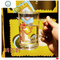 超萌可爱玻璃杯大容量少女卡通带把吸管杯带盖办公室水杯马克杯子 封后 砖石豹单杯(无配件)
