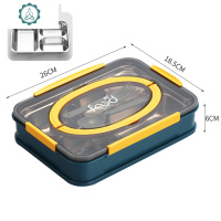 304不锈钢饭盒分隔型学生上班族便当盒注水加热保温便携分格餐盒 封后 湛蓝黄3格+pp叉勺1000