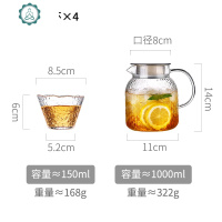 冷水壶大容量家用北欧风套装日式锤纹柠檬凉水壶 封后 1000锤纹单壶+4杯(盖)