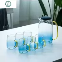 耐热冷水壶抖音网红云石壶果汁壶凉水壶家用水杯套装 封后 云石壶+6杯家庭装