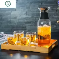 加厚大容量玻璃凉水壶 家居水具耐热茶壶丹麦冷水壶 封后 1.4直丹麦+双层杯[四个]茶盘