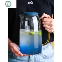 耐热北欧风云石冷水壶家用玻璃水壶凉水壶水杯凉杯套装 封后 蓝色云石壶*1个