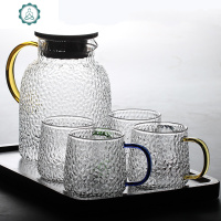 封后(FENGHOU)冷水壶大容量耐热凉水壶家用凉白开水壶果汁壶 锤纹圆柱壶1800+4*小雅锤纹杯+黑胡桃托