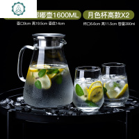 冷水壶凉水壶家用玻璃水壶凉水杯玻璃水杯套装凉茶壶开水壶 封后 嘟嘟壶1600(不锈钢盖)+月色杯高款2只