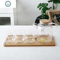 日式耐热过滤玻璃冷水壶套装大容量泡茶壶凉白开水壶杯子 封后 森林小鹿(大凉水壶)+6杯+托盘