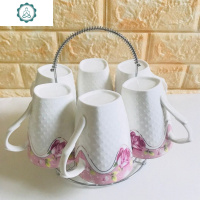 陶瓷冷水壶套装欧式家用水具套装简约热水壶果汁壶花茶壶茶杯 封后 红玫瑰之恋-六杯+杯架凉水壶