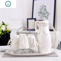 陶瓷冷水壶套装欧式家用水具套装简约热水壶果汁壶花茶壶茶杯 封后 金典之恋-一壶六杯盘杯架送同款凉水壶