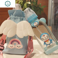 可爱女生单层吸管塑料玻璃超萌大人奶嘴杯超萌办蓝胖子背带少女心 封后 招手款吸管杯玻璃杯