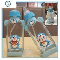 可爱女生单层吸管塑料玻璃超萌大人奶嘴杯超萌办蓝胖子背带少女心 封后 招手款奶嘴杯加杯套玻璃杯