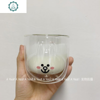 韩国小熊双层早餐牛奶玻璃杯 可爱卡通创意立体玻璃杯 封后 兔子玻璃杯