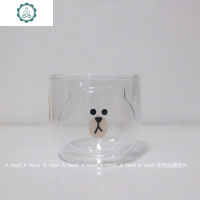 韩国小熊双层早餐牛奶玻璃杯 可爱卡通创意立体玻璃杯 封后 熊玻璃杯