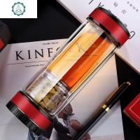 双层玻璃杯双头带盖花茶杯便携耐热茶水分离泡茶过滤水杯子 封后 红色带开关茶水分离400毫升