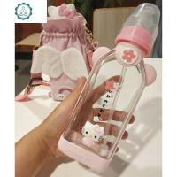 成人可爱樱花水杯日系图案玻璃奶嘴杯卡通带吸管送女生节日便 封后 吸管头杯+翅膀背包+猫头提手盖玻璃杯