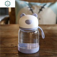 超萌水杯迷你可爱耐热玻璃杯便携随手杯提绳耐热透明猫咪学生男女儿童 封后 蓝色300ml哈熊小号圆耳朵12B3