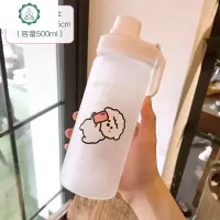 ins可爱小羊刻度磨砂耐热玻璃杯女吸管便携学生日系简约随手喝水杯子 封后 透明手机小羊