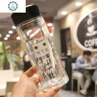 可爱猫咪双层耐热玻璃杯男女学生隔热水杯便携带盖过滤网情侣饮水杯子 封后 896白猫B款300ml+杯套双层猫咪耐热玻璃杯