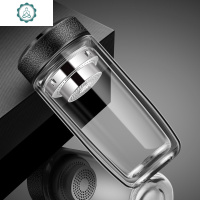 索赫双层大容量加厚家用耐热玻璃杯把带过滤办公室男泡茶杯水杯子商务 封后 弧度耐热玻璃杯400ml[皮纹黑]