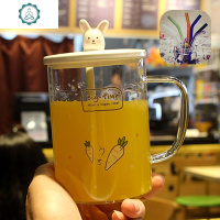 韩版创意卡通兔子耐热玻璃杯可爱办公室带盖勺女学生早餐牛奶喝水杯子 封后 方框英文送杯刷+白勺子+耐热玻璃管