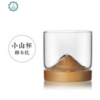 日式家用创意威士忌品杯洋酒烈酒杯厚底茶杯精致白酒杯 封后 小山杯榉木托