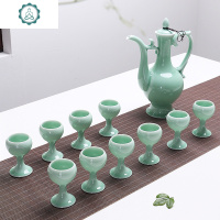 陶瓷酒具套装 青瓷酒壶传统 中式家用酒盅 小酒杯白酒酒 封后 仿古高脚礼盒包装