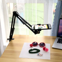 火豹手机俯拍支架补光灯桌面固定拍摄微课绘画录像直播教学开箱录视频扫描夹式多功能拉伸折叠悬臂支撑架网课设备 桌面圆手机座