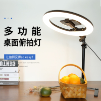 火豹手机直播支架补光灯俯拍桌面抖音网红主播用拍照摄影棚扫描 [14寸桌面双灯套装]俯拍支架*2+14寸补光灯手机座