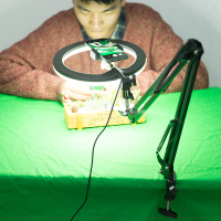 火豹手机俯拍支架补光灯桌面拍摄录像拍视频支架俯拍带补光灯直播手机架教学开箱录视频扫描多功能 2米落地俯拍支架+双手机座