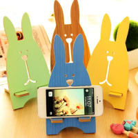 火豹木质兔兔可爱懒人手机支架木制兔手机支架桌面看电视支架 长耳兔[木质手机支架]黄色手机支架手机座
