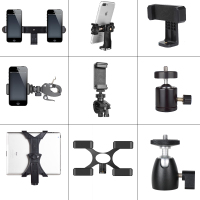 火豹通用手机直播支架三脚架夹子头双机位三机位多机位卡扣式横竖旋转手机夹自拍杆平板夹固声卡托盘 手机固定夹手机支架手机座