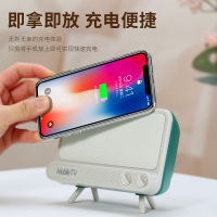火豹复古电视机手机架桌面懒人支架无线充电器底座TV追剧个性创意 水泥灰iOS13专用快充款面板浅灰色手机支架手机座